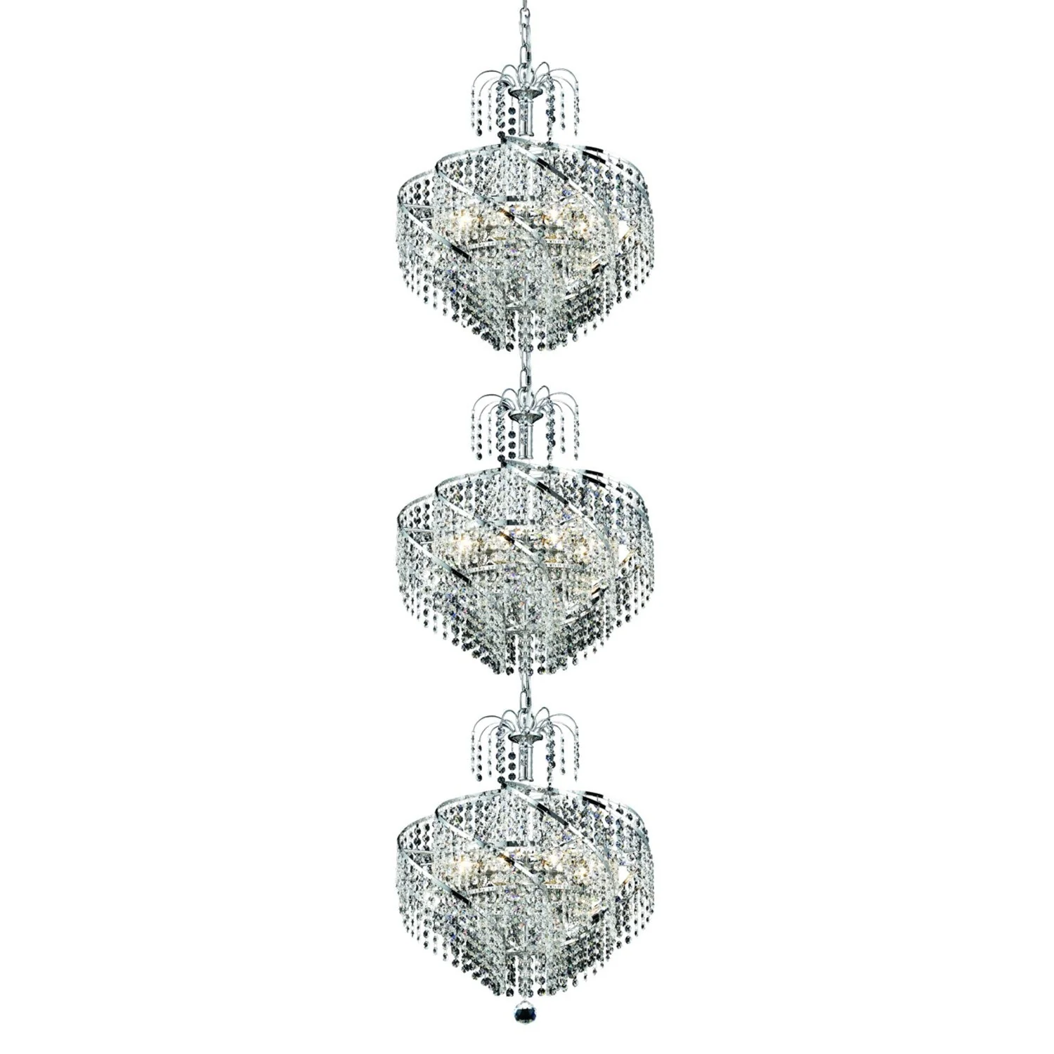 Spiral Chrome Twenty-Four Light 18-Inch Three-Tier Pendant with Royal Cut Clear Crystal - Image 1