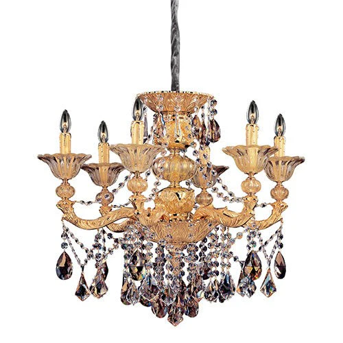 Mendelsshon Two-Tone 24K Gold Six-Light Chandelier with Firenze Mixed Crystal - Image 1
