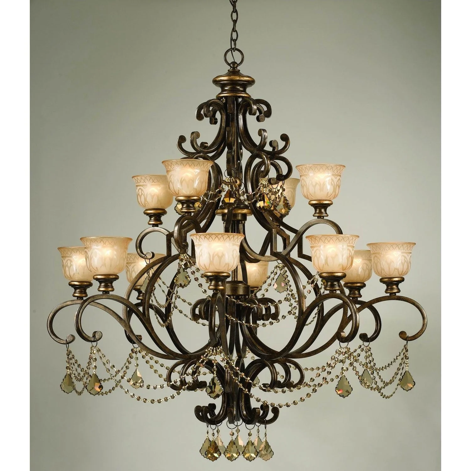 Norwalk Bronze Umber Twelve-Light Chandelier with Golden Teak Swarovski Strass Crystal - Image 1