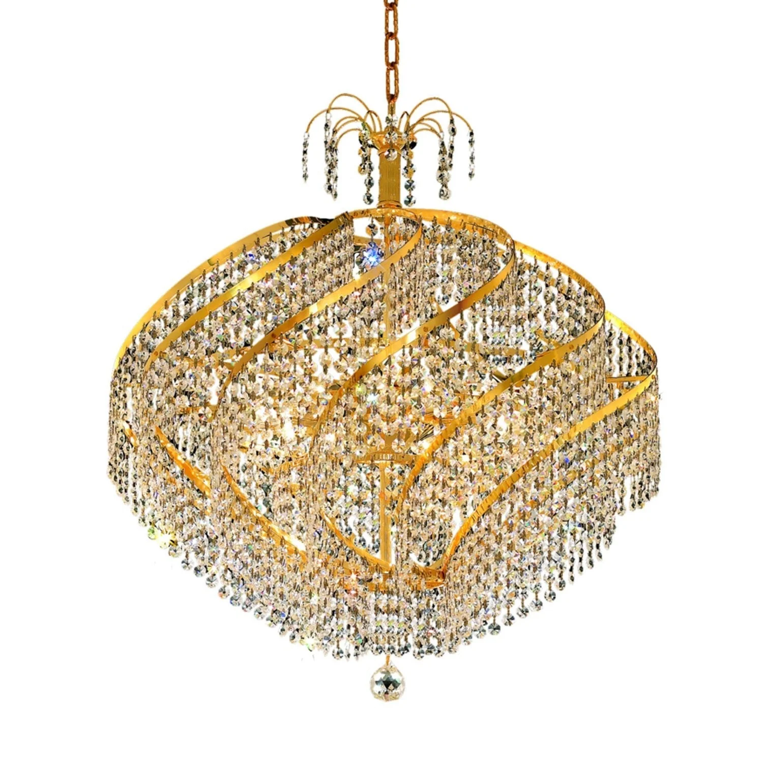 Spiral Gold Fifteen-Light 26-Inch Pendant with Royal Cut Clear Crystal - Image 1