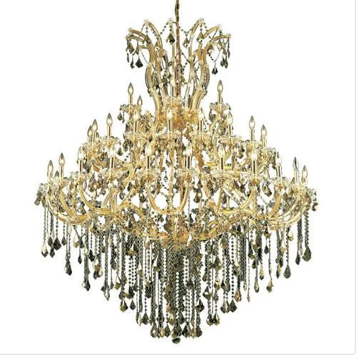 Gold Forty-Nine Light 60-Inch Chandelier with Royal Cut Golden Teak Smoky Crystal - Image 1