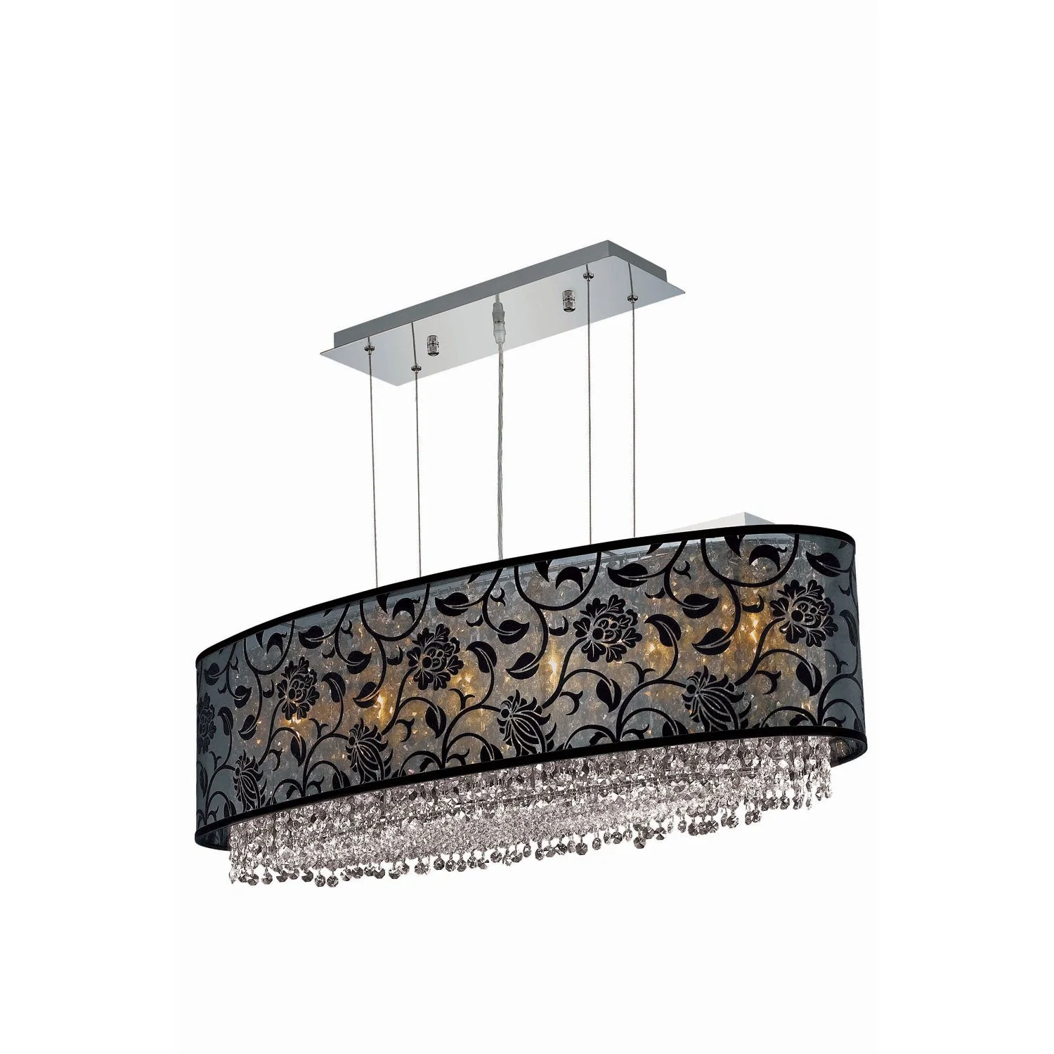 Moda Chrome Five-Light Black Shade Pendant with Golden Teak and Clear Royal Cut Crystal - Image 1