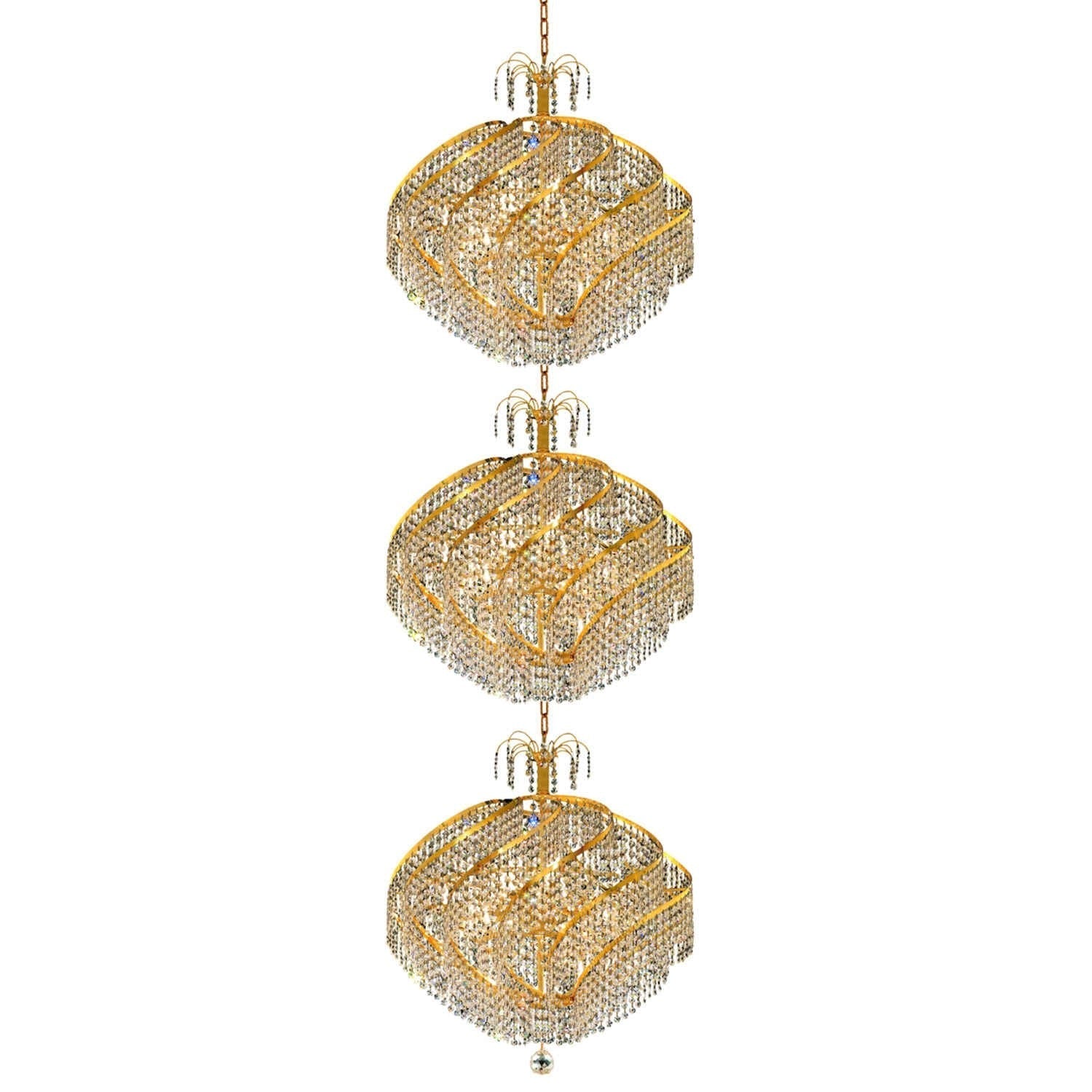Spiral Gold Forty-Five Light 26-Inch Three-Tier Pendant with Royal Cut Clear Crystal - Image 1