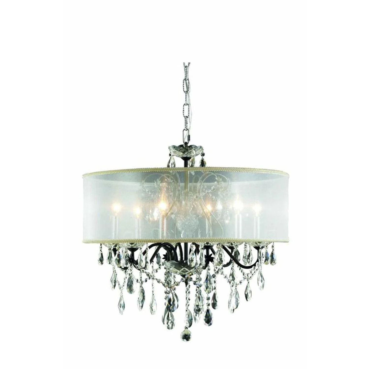 St. Francis Dark Bronze Six-Light Pendant with Royal Cut Crystal and Silver Shade - Image 1