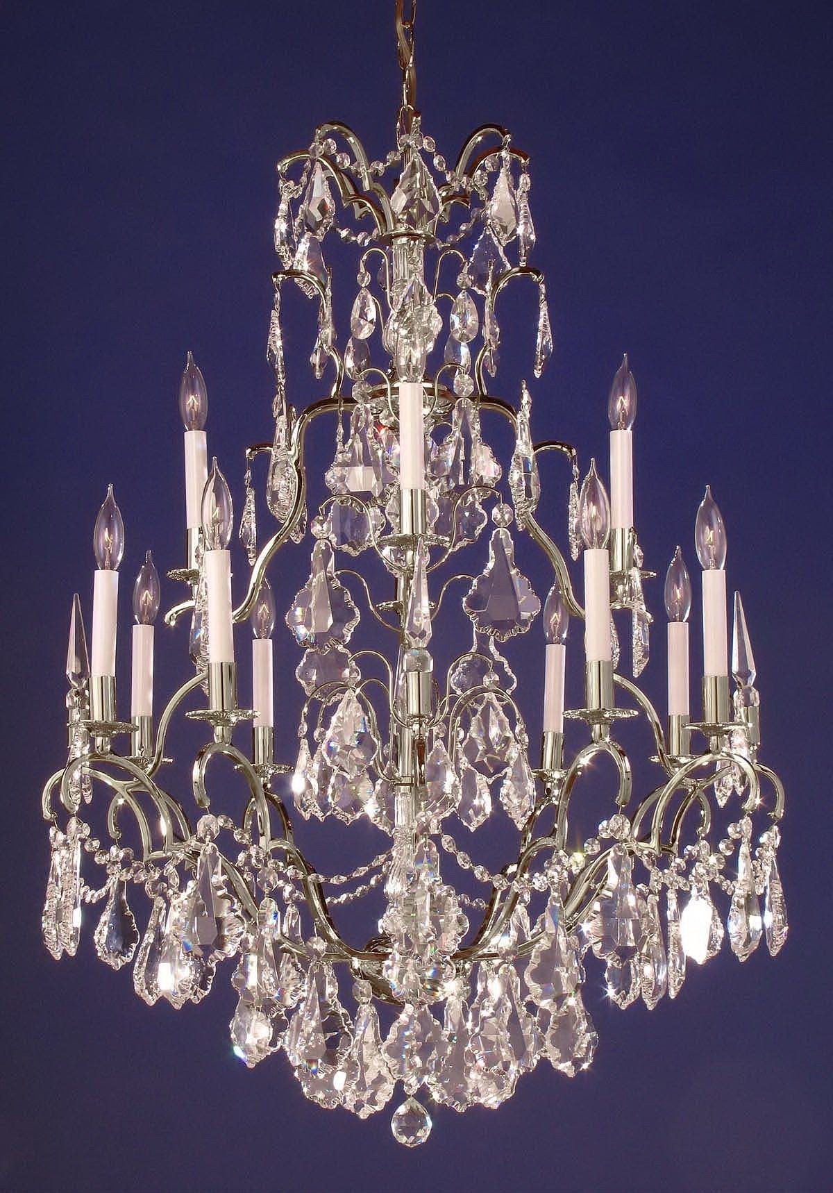 13 lights wrought iron crystal chandelier in plished chrome finish - Image 1