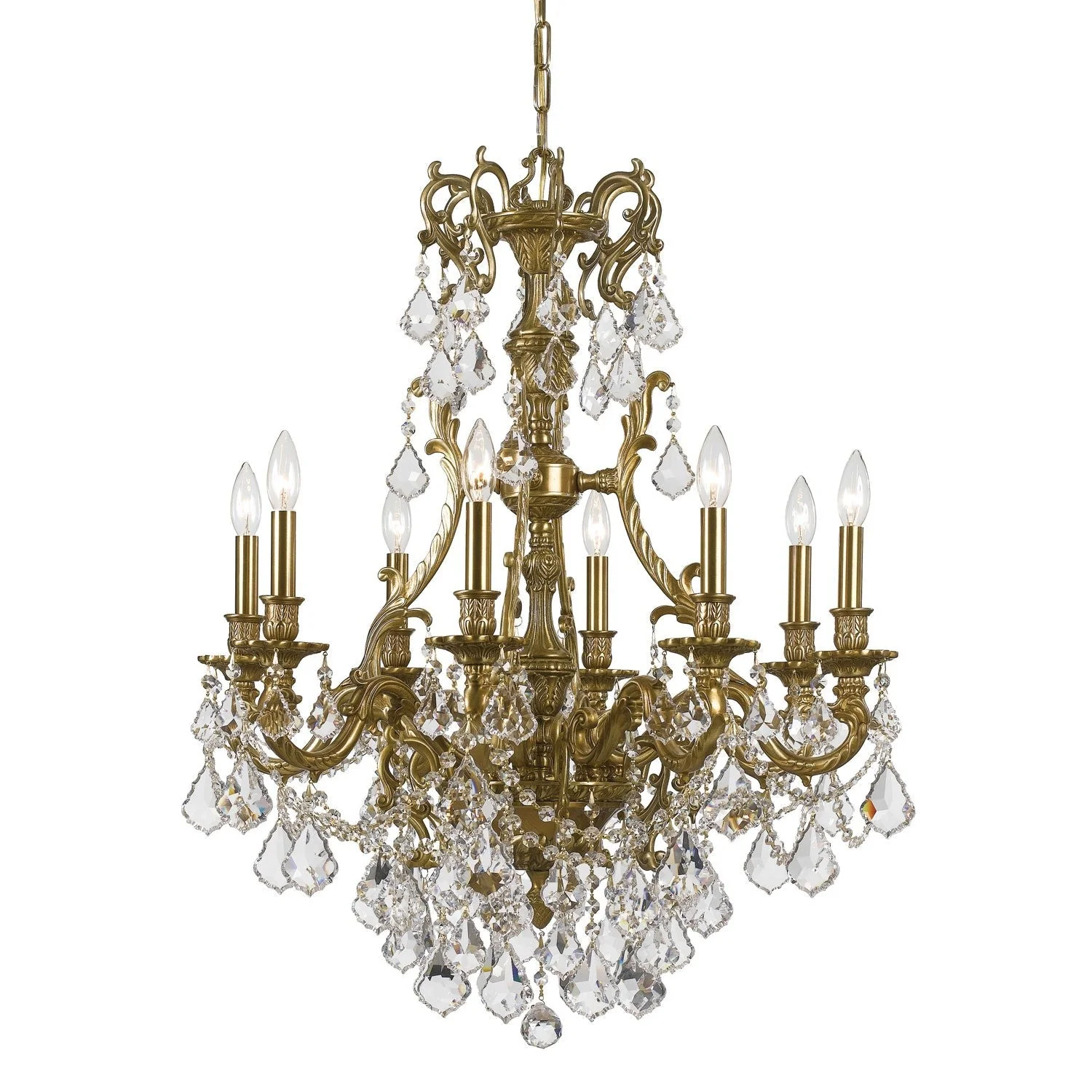 Yorkshire Ornate Aged Brass Eight-Light Chandelier with Swarovski Spectra Crystal - Image 1