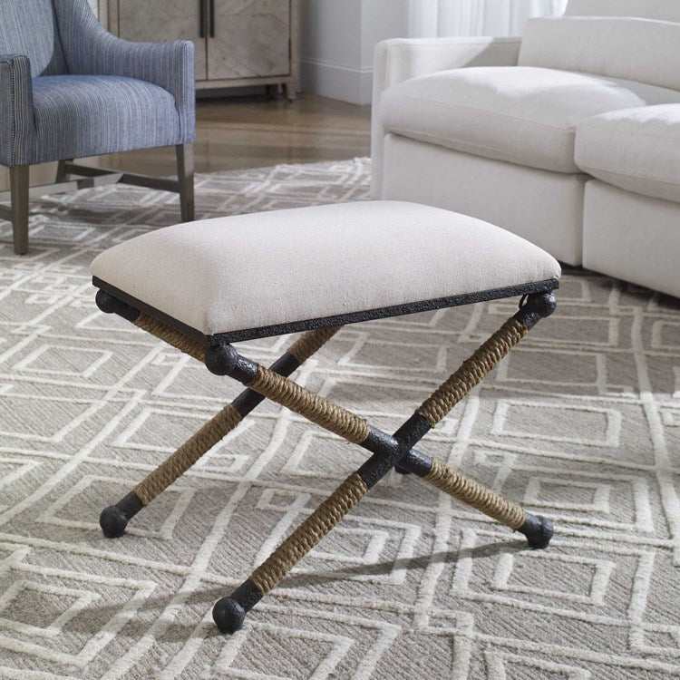 Uttermost Firth Oatmeal Fabric Cushion Seat Rustic Iron Small Bench - Image 2