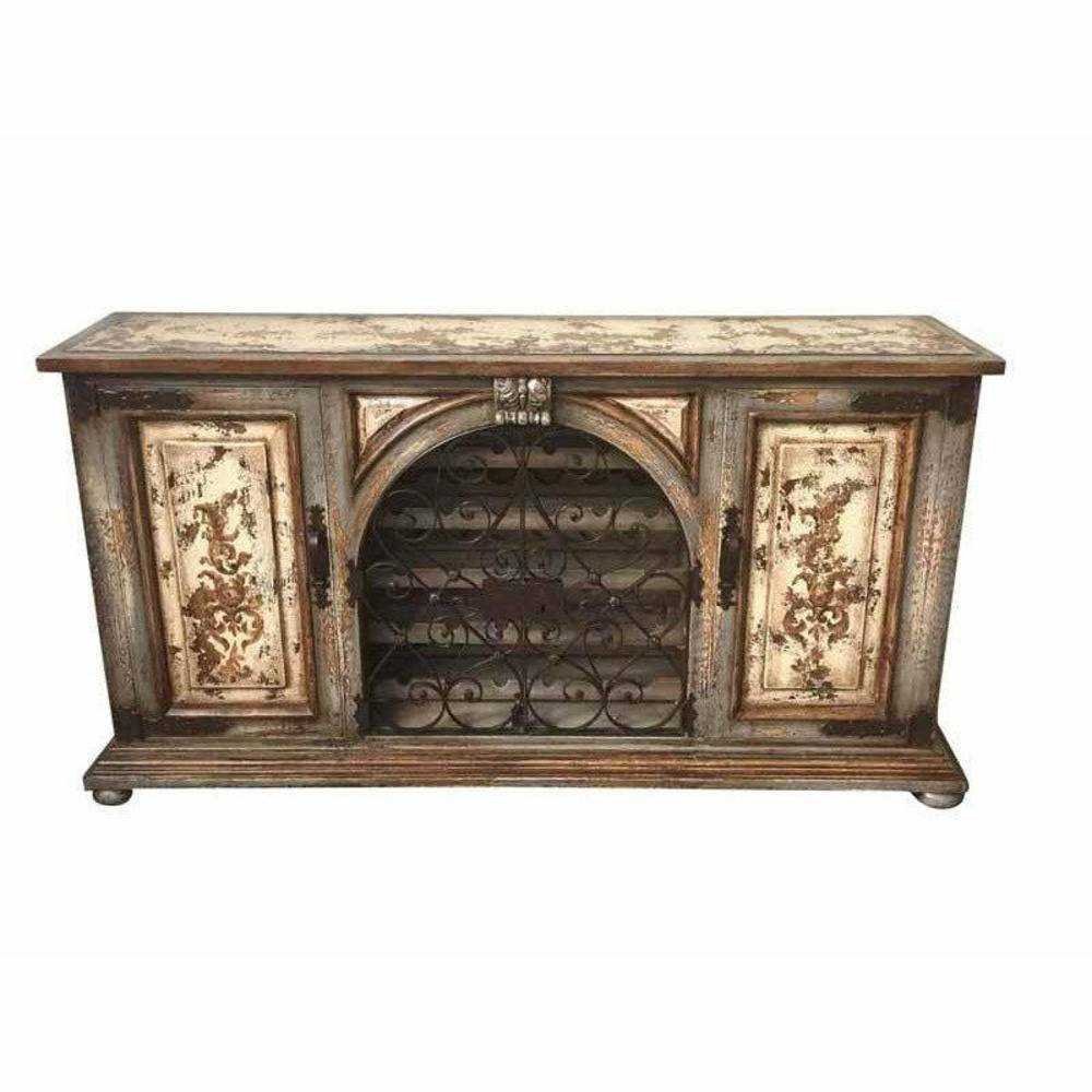Casa Bonita Peruvian Hand-Painted Carved Wood and Hand Forged Iron Santa Cruz Wine Buffet - Image 1