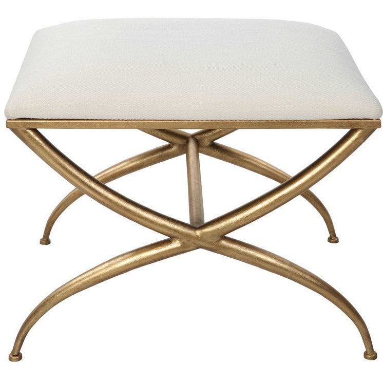 Uttermost Crossing White Fabric Cushion Seat Gold Iron Small Bench - Image 2