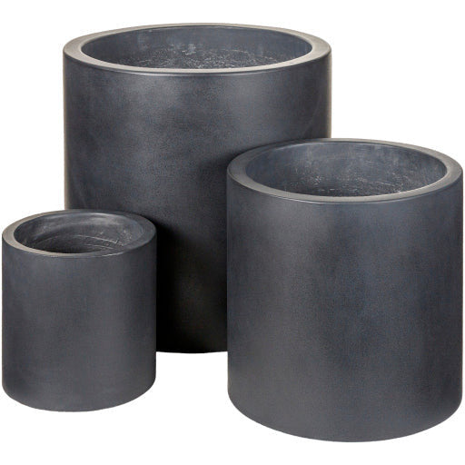 Surya Seastone Collection Modern Set of 3 Brushed Matte Black Concrete Outdoor Floor Vases SST-010 - Image 1