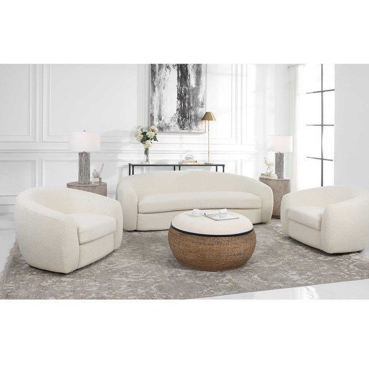 Uttermost Capra Luxe Off-White Faux Shearling Curved Sofa - Image 3