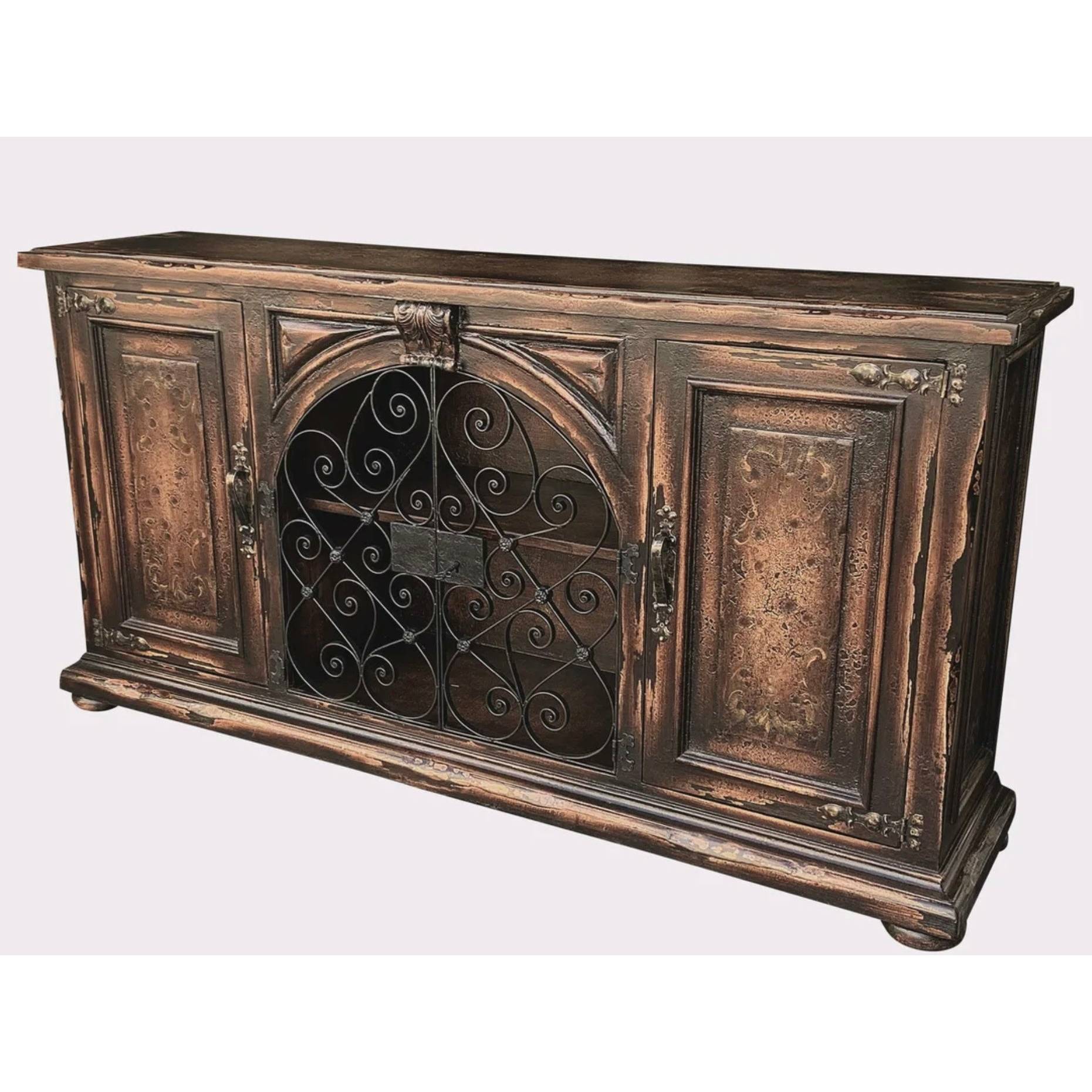Casa Bonita Peruvian Hand-Painted Carved Wood and Hand Forged Iron Santa Cruz Buffet - Image 1