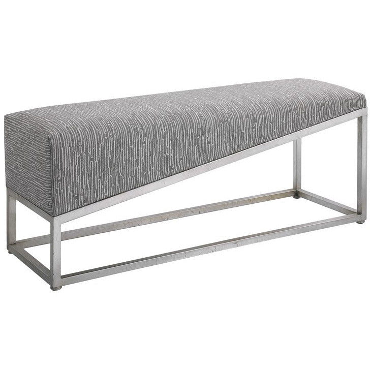 Uttermost Uphill Climb Gray Fabric Cushion Modern Brushed Silver Iron Bench - Image 2