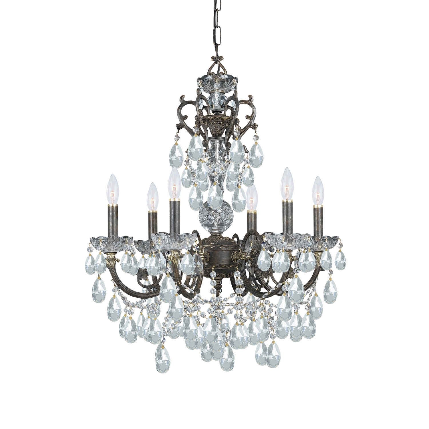 English Bronze Swarovski Strass Crystal Six-Light Chandelier - Image 1