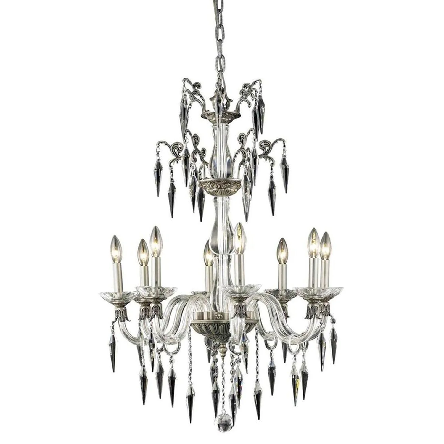 Grande Pewter Eight-Light Chandelier with Elegant Cut Crystal - Image 1