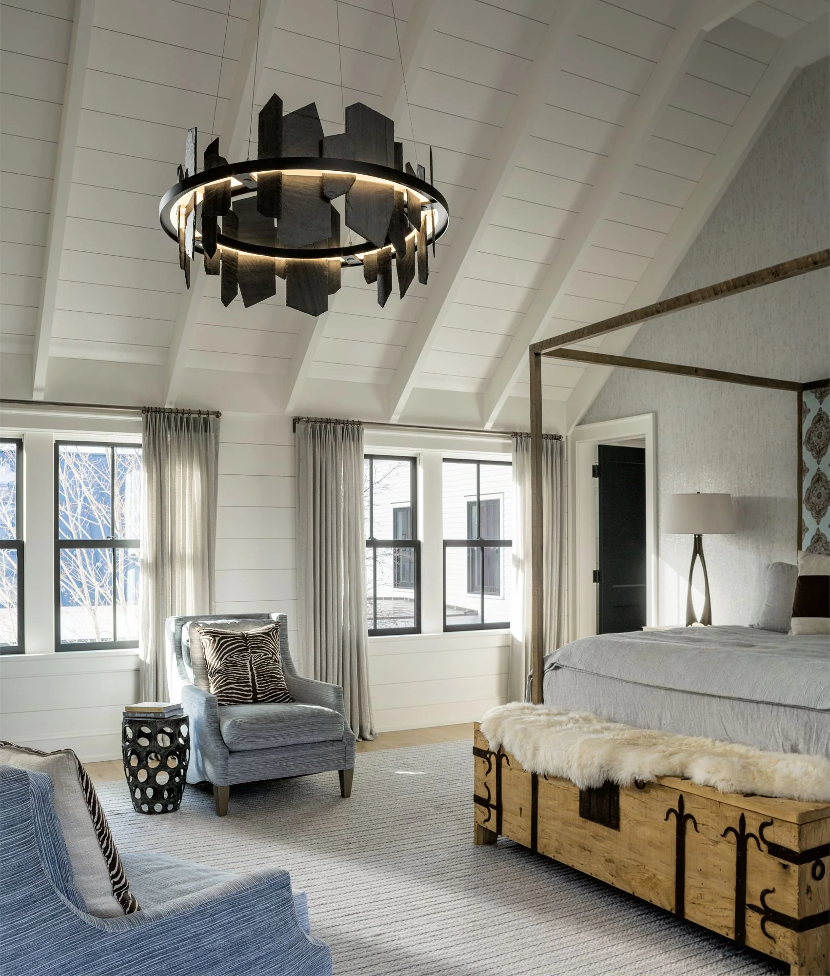 Hubbardton Forge Ardesia 38" Black and Slate LED Ring Chandelier - Image 1