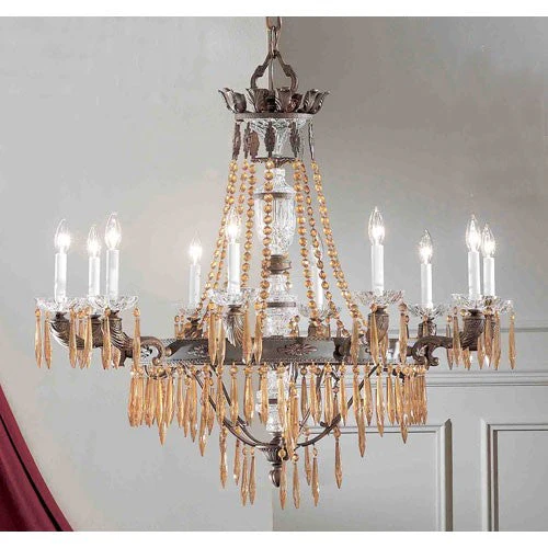 Duchess Aged Bronze Ten-Light Chandelier with Italian Crystal Accents - Image 1