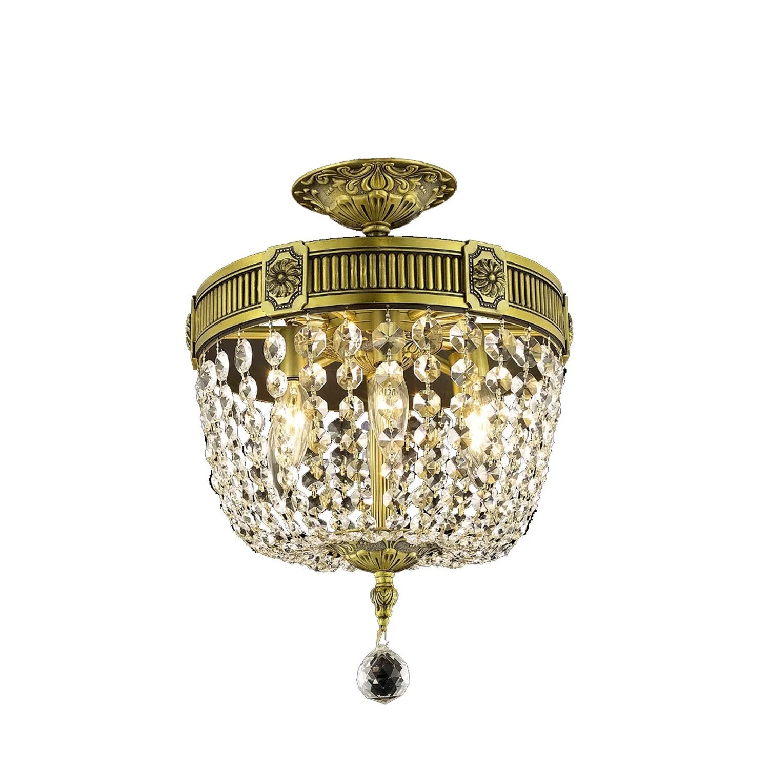 Esperanza Antique Bronze Three-Light Semi-Flush Mount with Clear Royal Cut Crystals - Image 1