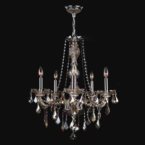 Five-Light Chrome Finish with Golden Teak Crystal Chandelier - Image 1