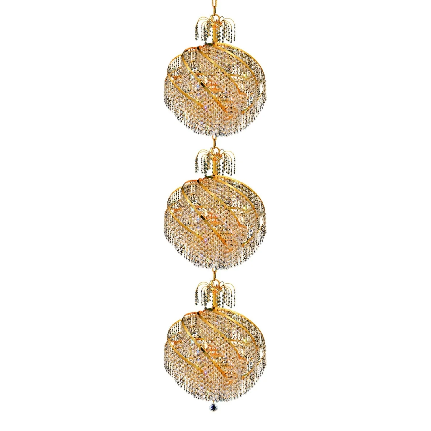 Spiral Gold Thirty-Light 22-Inch Three-Tier Pendant with Royal Cut Clear Crystal - Image 1