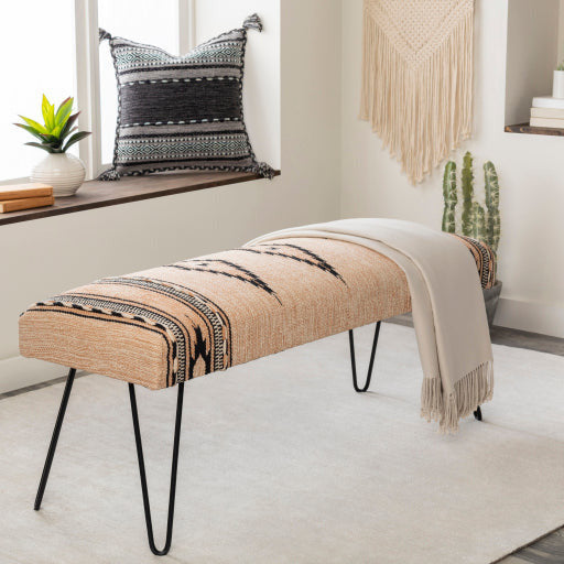 Surya Miriam Rustic Modern Hand Woven Fabric Bench With Black Metal Base MAM-002 - Image 1