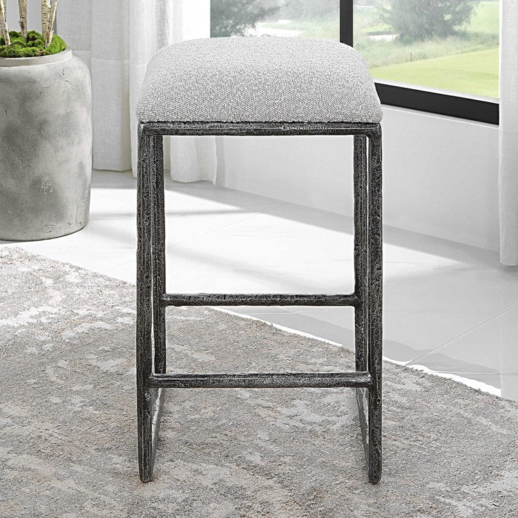 Uttermost Brisbane Ivory & Gray Boucle Fabric Counter Stool With Charcoal Finish Iron Base - Image 3