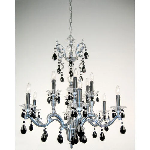 Millenium Silver Twelve-Light Chandelier with Black Crystal Accents - Image 1
