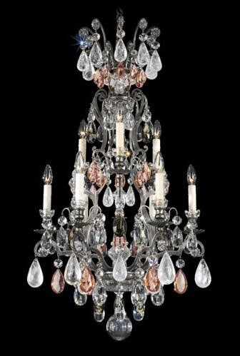 Pewter 10-Light Pink and Black Diamond Rock Crystal Chandelier, 21W x 40H x 21D - Image 1