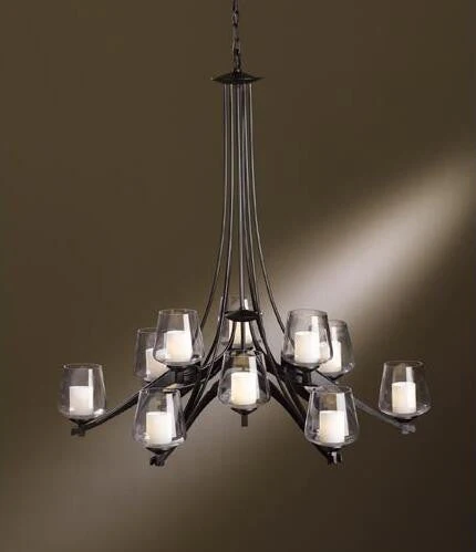 Twelve-Light Chandelier with Clear Glass with Opal Diffuser - Image 1