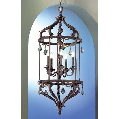 Europa Matte Bronze Five-Light Lantern with Strass Golden Teak Crystal Accents - Image 1