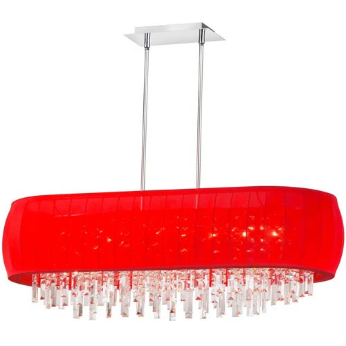 Eight Light Oval Crystal Pendant with Red Lycra Shade - Image 1