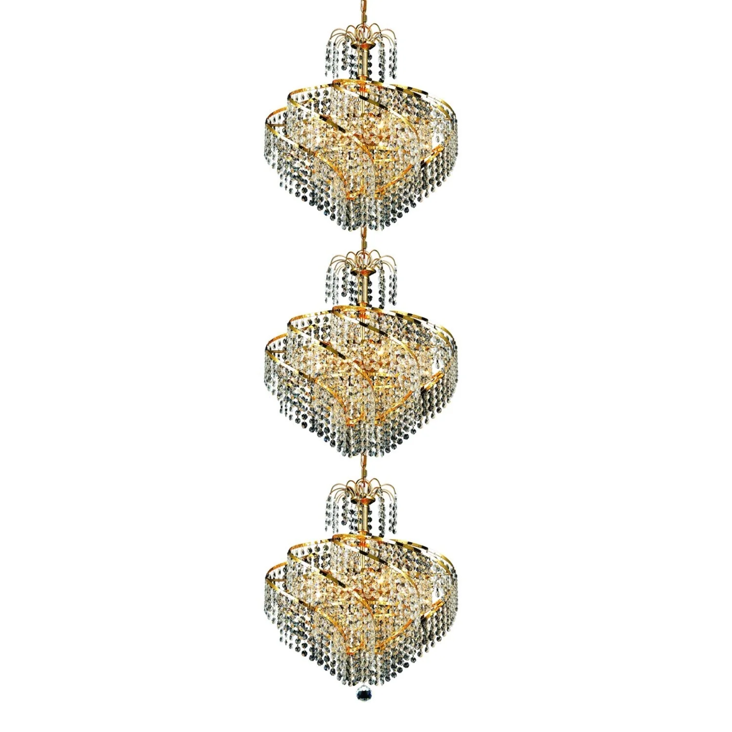 Spiral Gold Twenty-Four Light 18-Inch Three-Tier Pendant with Royal Cut Clear Crystal - Image 1