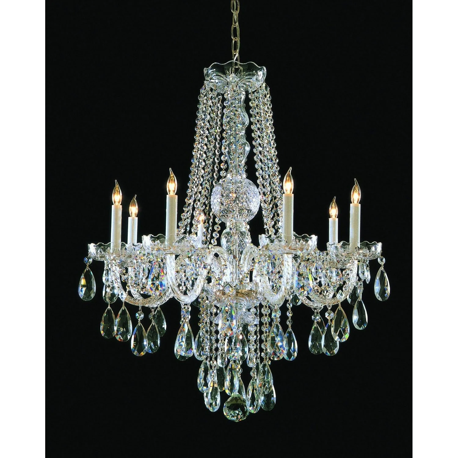 Traditional Crystal Swarovski Strass Crystal Polished Brass Eight-Light Chandelier - Image 1