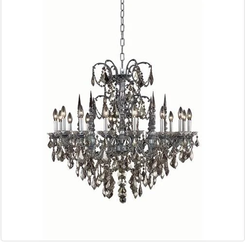 Pewter Sixteen-Light Chandelier with Golden Teak/Smoky Royal Cut Crystals - Image 1