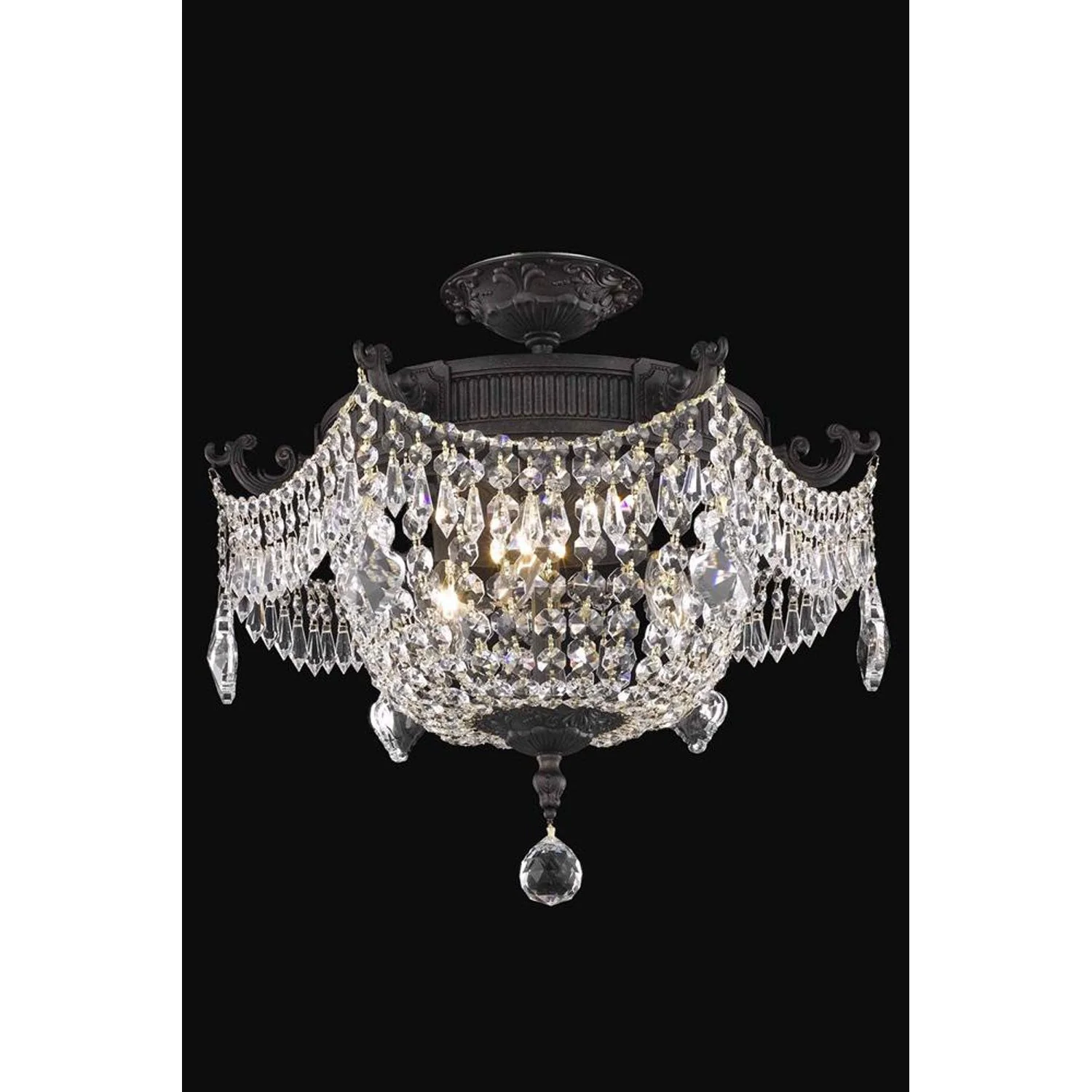 Esperanza Dark Bronze 18-Inch Three-Light Flush Mount with Royal Cut Crystal - Image 1