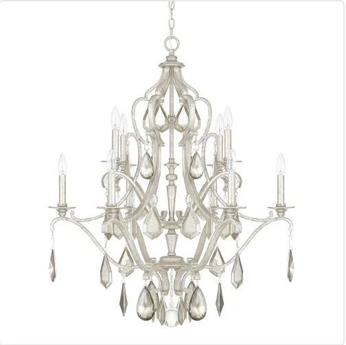 Antique Silver Ten-Light Chandelier with Clear and Antique Crystals - Image 1