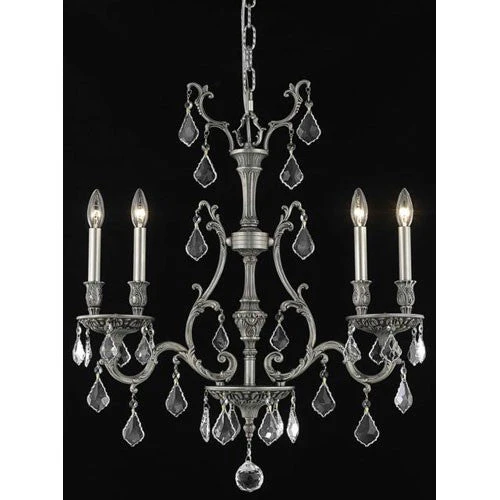 Pewter Four-Light Chandelier with Clear Royal Cut Crystals - Image 1