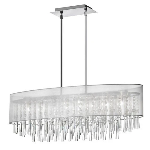 Polished Chrome Eight Light Oval Crystal Pendant with Silver Laminated Organza Shade - Image 1