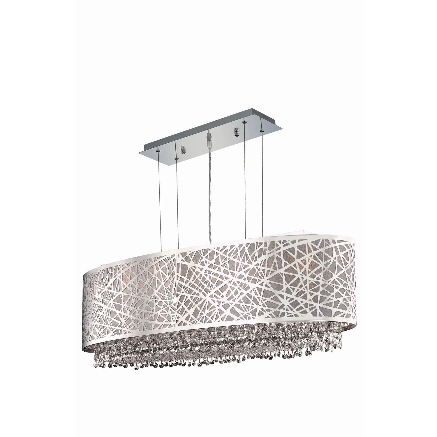 Moda Chrome Five-Light Silver Shade Pendant with Golden Teak and Clear Royal Cut Crystal - Image 1