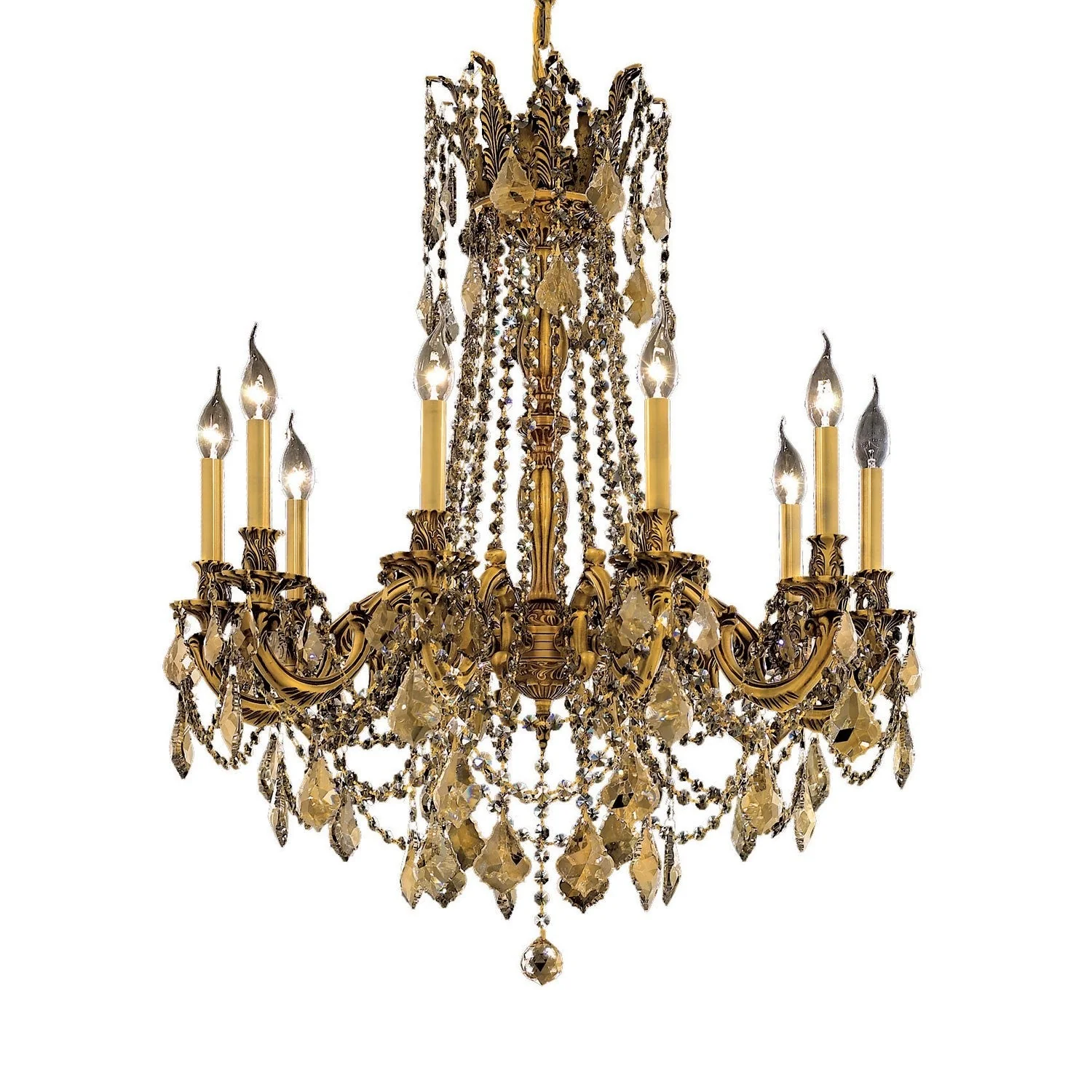 French Gold Ten-Light 28-Inch Chandelier with Royal Cut Golden Teak Smoky Crystal - Image 1