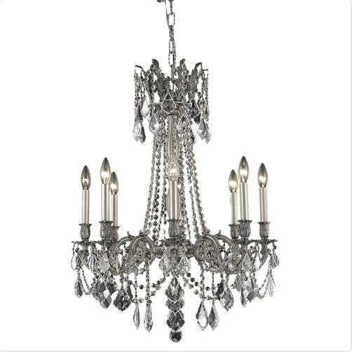 Pewter Eight-Light Chandelier with Clear Royal Cut Crystals - Image 1