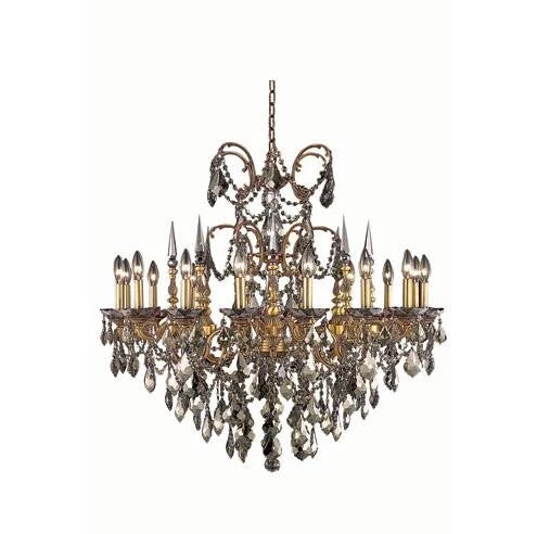 Gold Sixteen-Light Chandelier with Golden Teak/Smoky Royal Cut Crystals - Image 1
