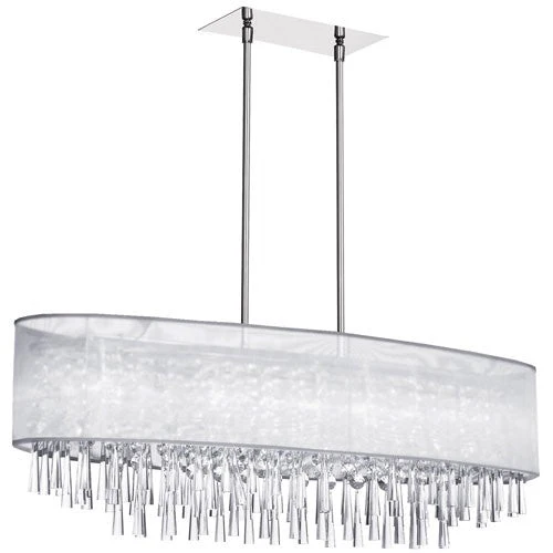 Polished Chrome Eight Light Oval Crystal Pendant with White Laminated Organza Shade - Image 1