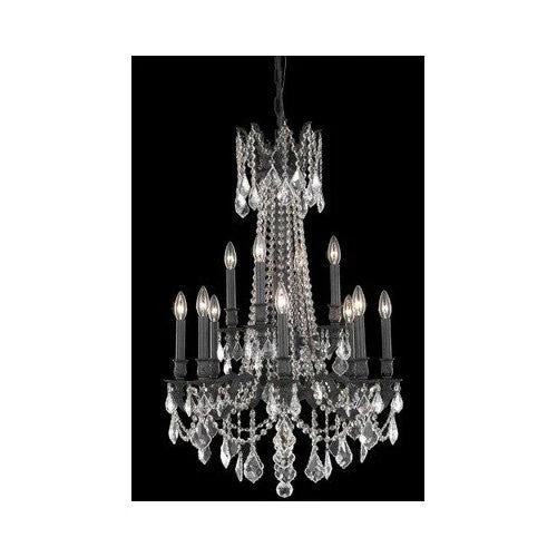 Dark Bronze Twelve-Light Chandelier with Golden Teak/Smoky Royal Cut Crystals - Image 1