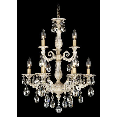 Milano Provincial Gold Nine-Light Silver Shade Swarovski Elements Chandelier, 18W x 24.5H x 18D - Image 1