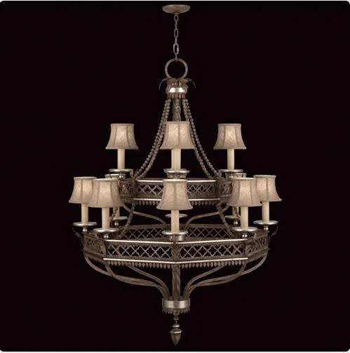 Fine Art Lamps Villa Vista 12-Light Chandelier in Hand Painted Driftwood Finish On Metal with Silver Leafed Accents - Image 1