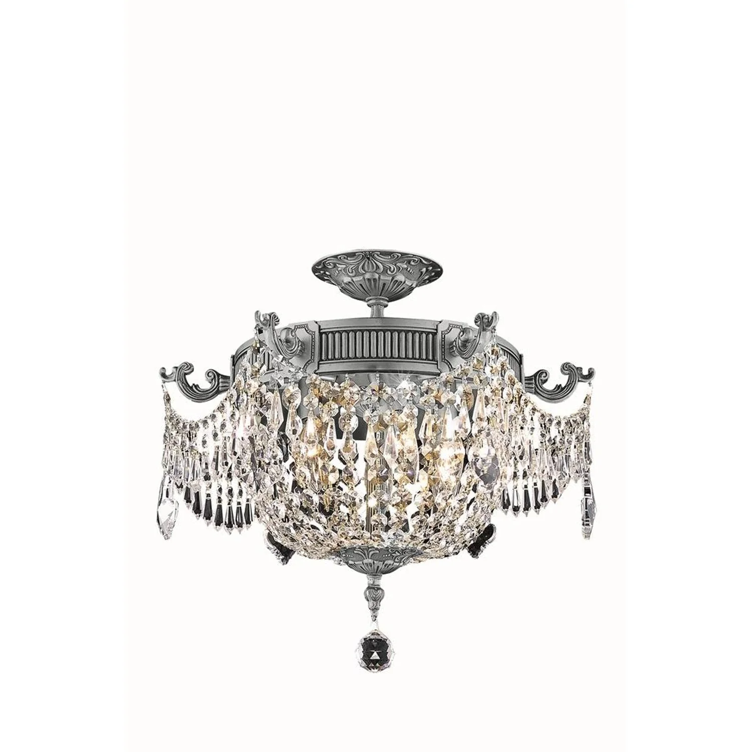 Esperanza Pewter Three-Light Flush Mount with Elegant Cut Crystal - Image 1