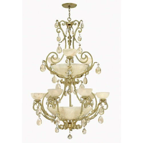 Silver Leaf Nine Light Foyer Pendant with Natural Alabaster - Image 1