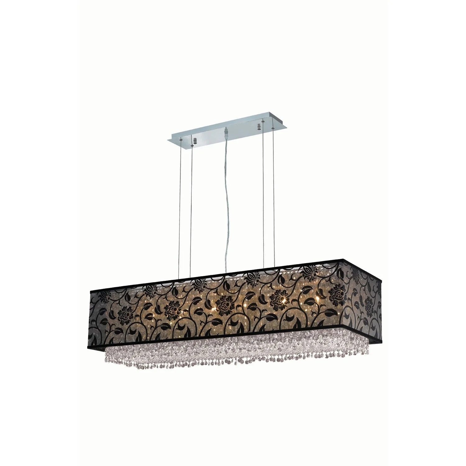 Moda Chrome Six-Light Black Shade Pendant with Golden Teak and Clear Royal Cut Crystal - Image 1
