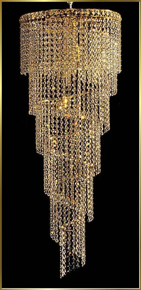 9 lights spiral crystal chandelier in gold plated finish - Image 1